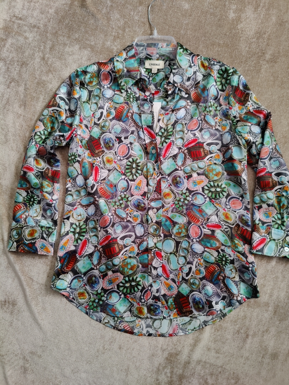 New 🆕 L'AGENCE Dani Mixed Ring Print Silk Blouse, Size XS - Picture 4 of 13